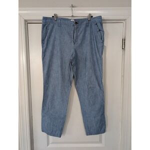 GAP Girlfriend Khaki Chambray Cropped Pants Women Size 12 Blue Denim Look‎